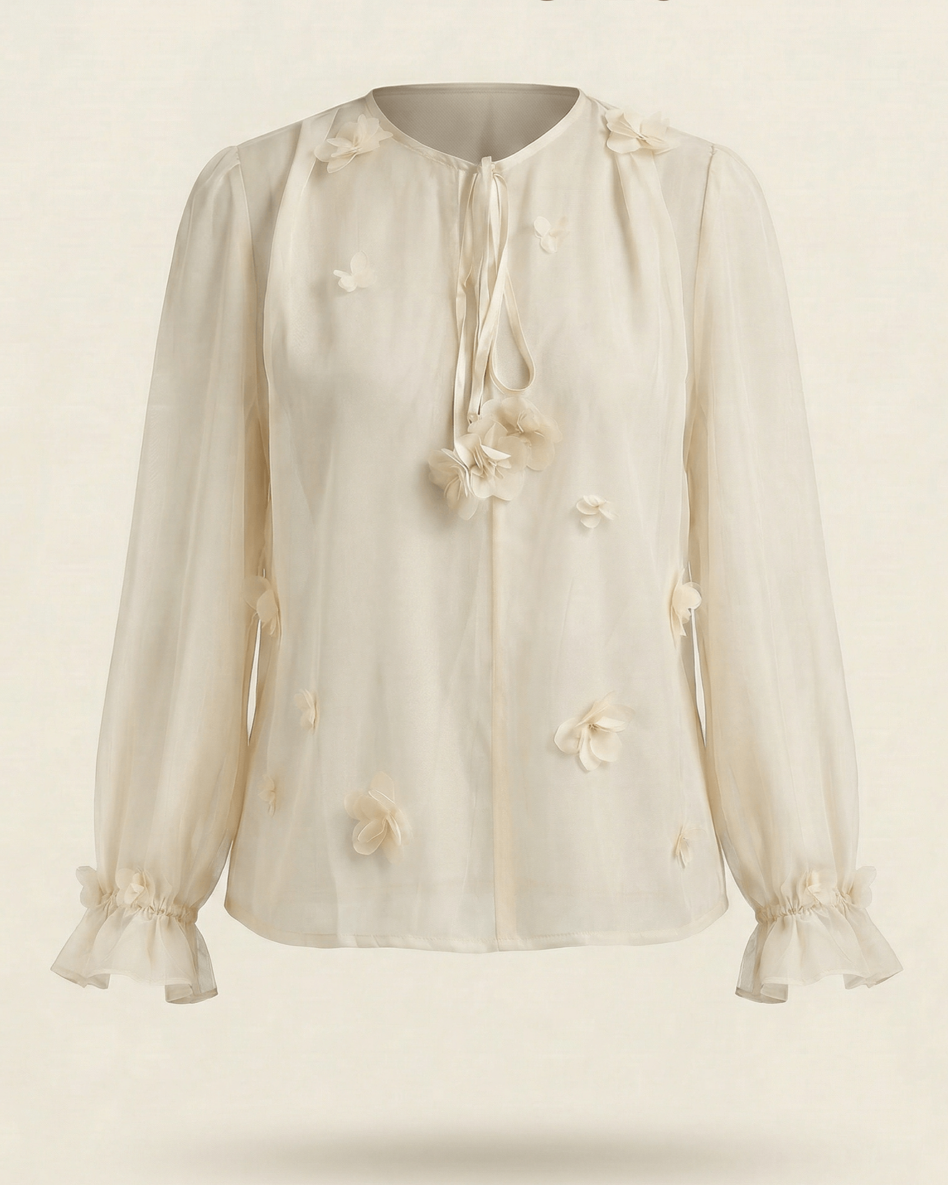 Sheer Floral Tie-Neck Top MC2146