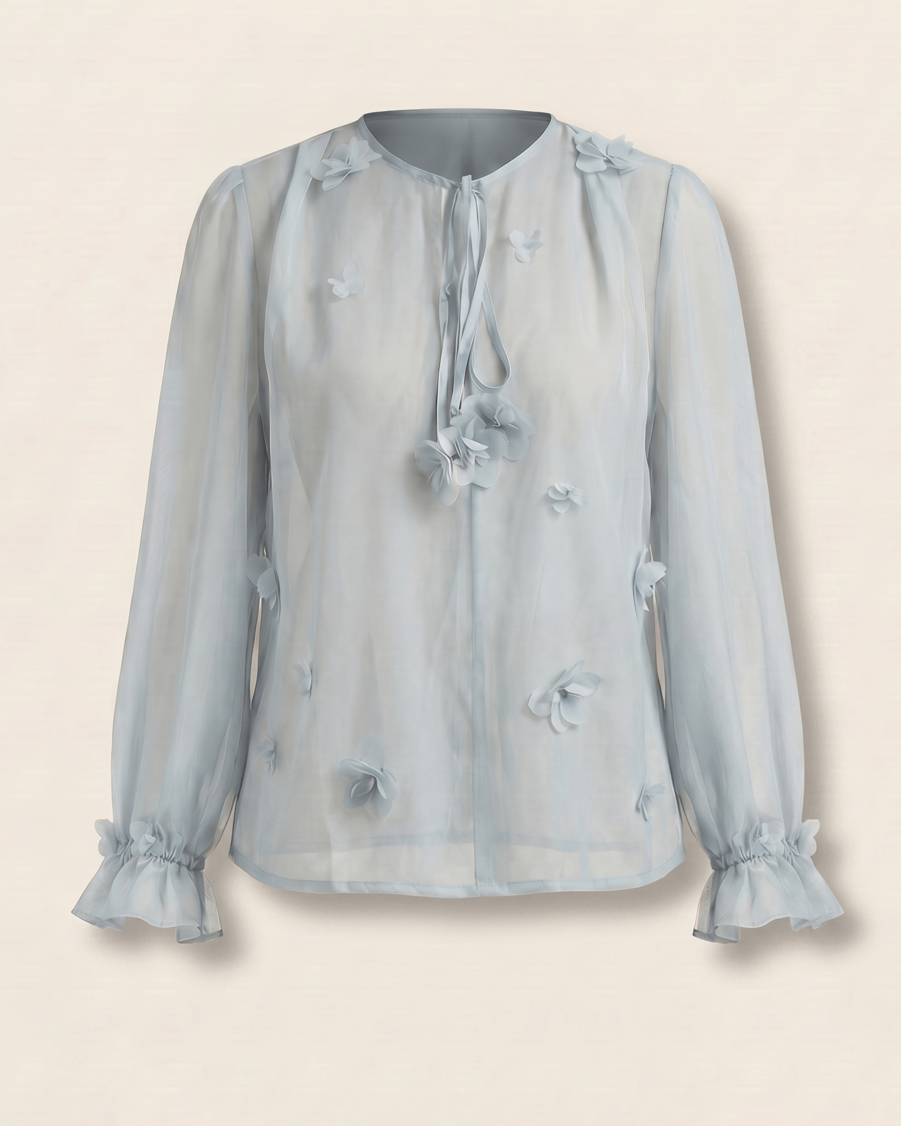 Sheer Floral Tie-Neck Top MC2146