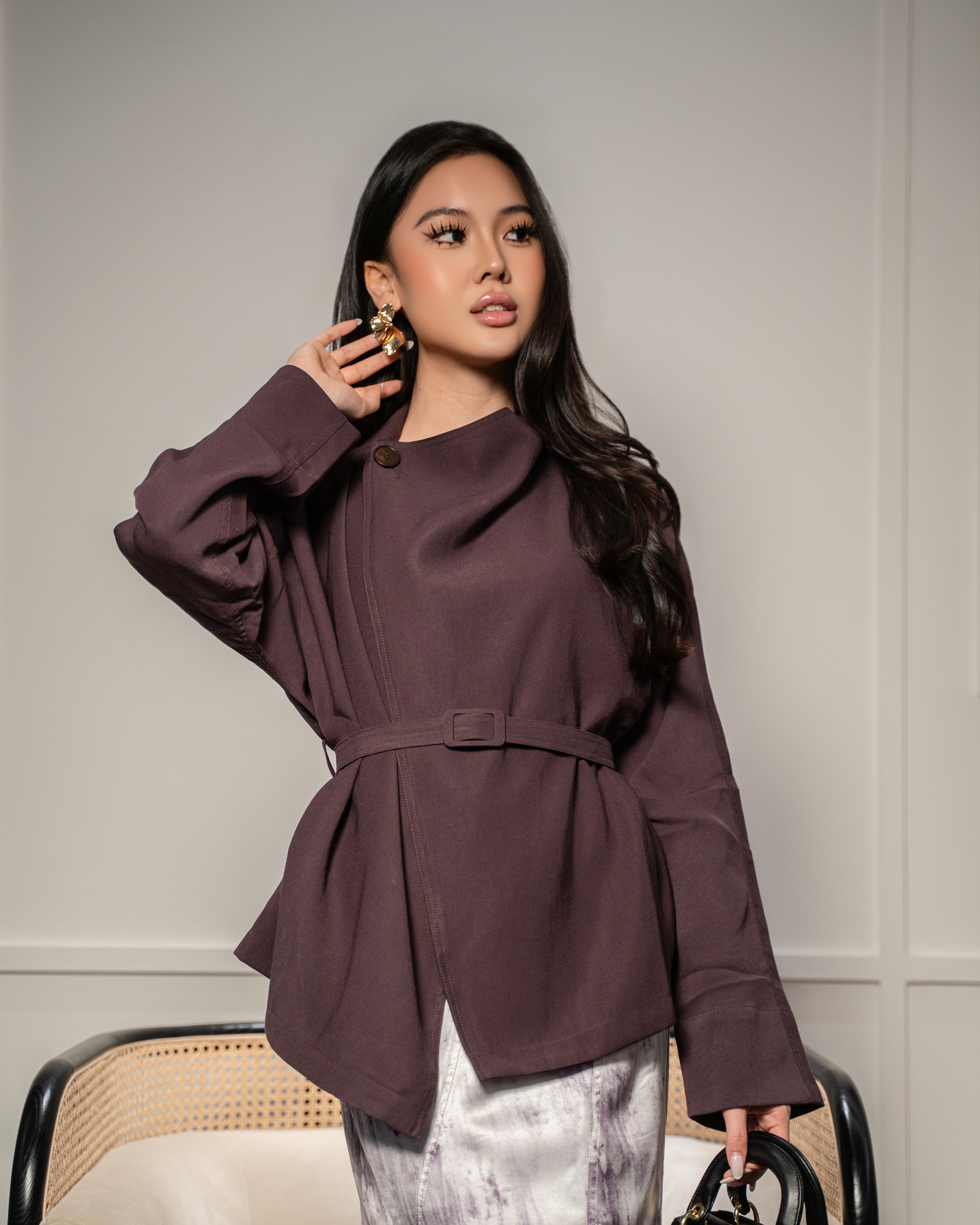 Marble Satin Bias Midi Skirt MC2121